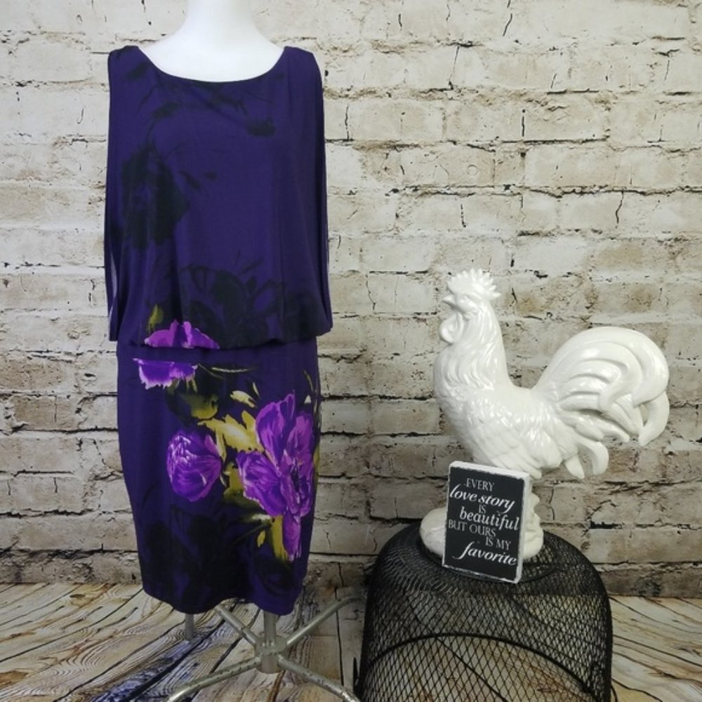 Sandra Darren Shift Dress Purple Floral Draped Mini Formal Party Evening 10